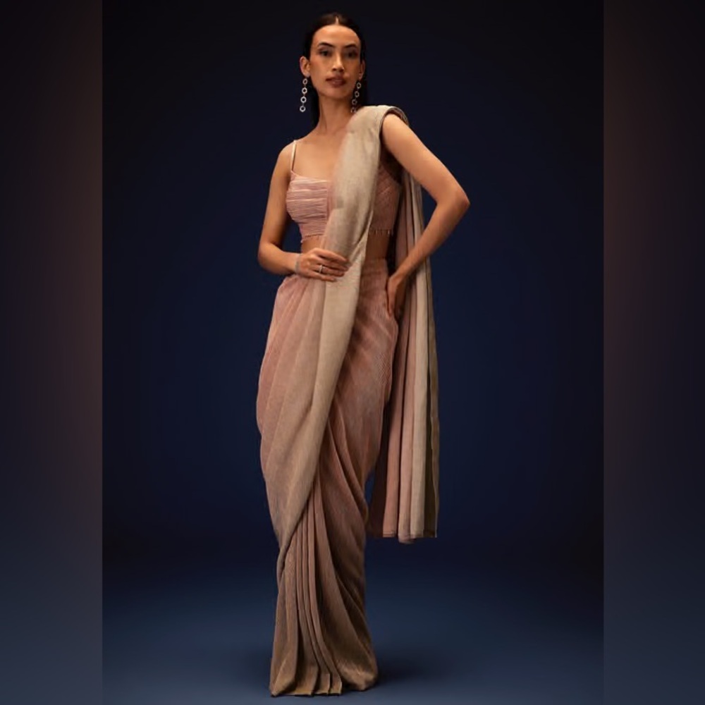 Kalki Fashion Champagne Ombre Ready To Wear Saree With Pleated Saree